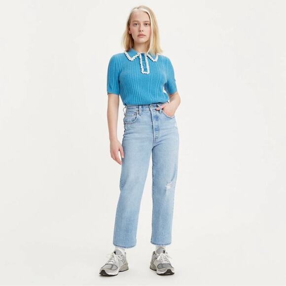 Levi's Ribcage Straight Ankle Light Wash Distressed Denim Jeans 24 - Picture 1 of 5